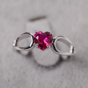Ruby solitaire ring sterling silver engagement ring heart cut July birthstone red stone ring for women
