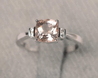 pink morganite ring cushion cut white gold engagement ring for women