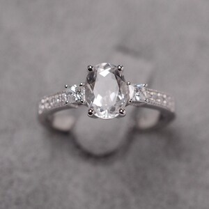 White topaz ring sterling silver engagement ring for women oval cut white gemstone ring