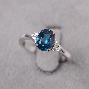 London Blautopas Ring Sterling Silber Verlobungsring für Frauen oval geschliffenen blauen Stein Ring