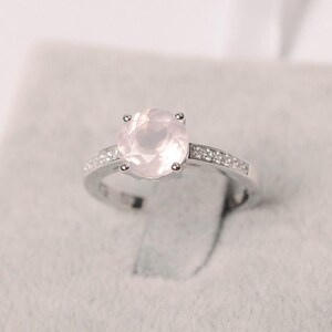 Pink quartz ring round cut pink gemstone ring white gold anniversary ring for women