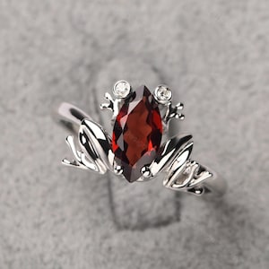 Unique frog ring sterling silver garnet ring marquise cut 1.35 carat January birthstone ring