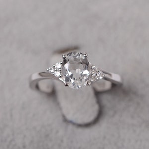 White topaz ring sterling silver wedding ring for women oval cut white gemstone ring