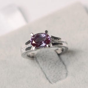 alexandrite ring silver engagement ring oval cut