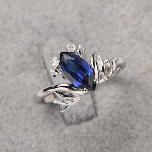 Custom sapphire ring solid silver frog wedding ring marquise cut September birthstone ring