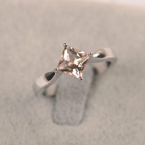 Morganite ring princess cut solitaire ring 925 silver wedding ring for women