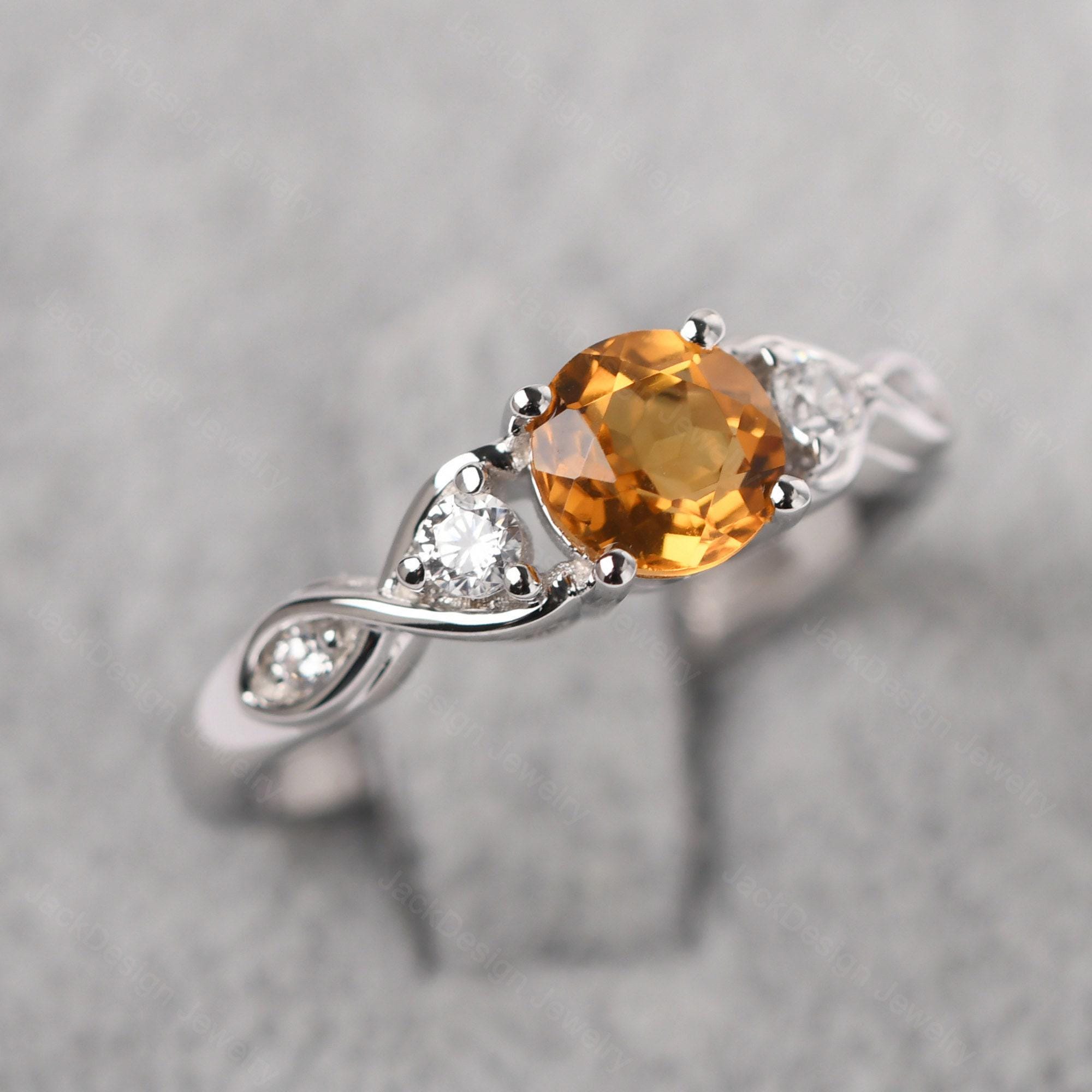 November Rings Delicate November Birthstone Ring 14k White Gold Round Cut Citrine ...