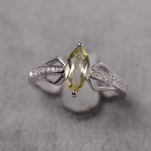Lemon quartz ring marquise cut yellow gemstone ring sterling silver engagement for women