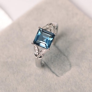 London blue topaz ring sterling silver anniversary ring square cut blue gemstone ring