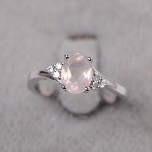 Pink quartz ring sterling silver wedding ring for women oval cut pink gemstone ring