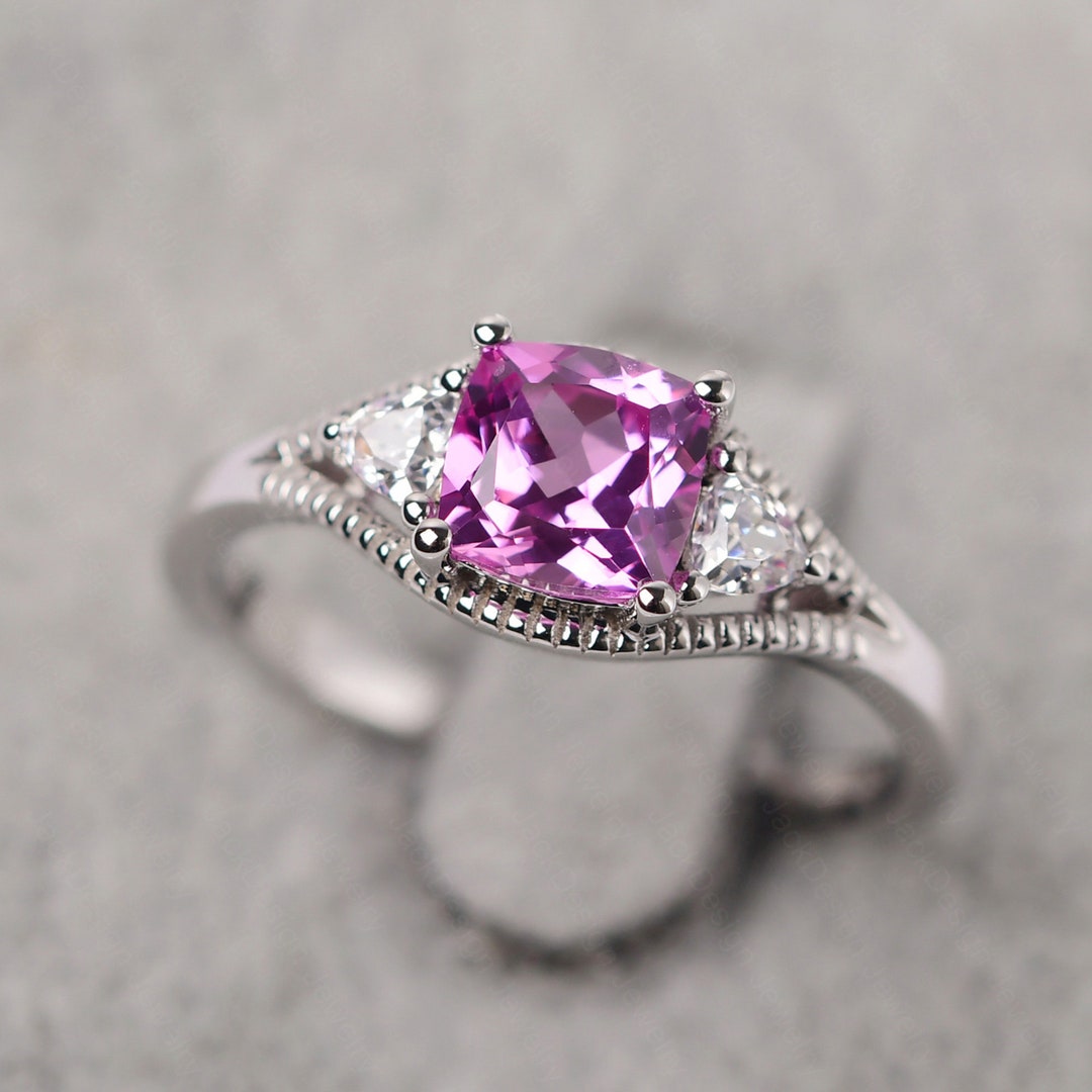 Pink Sapphire Promise Ring 14k White Gold Cushion Cut Pink Stone ...