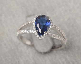 Blue sapphire ring gorgeous sapphire gold ring pear cut September birthstone ring