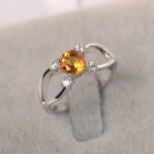 yellow citrine ring brilliont cut yellow gemstone ring prong set yellow gold ring November Birthstone