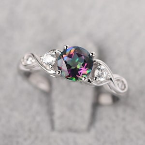 1.04 carat mystic topaz statement ring sterling silver round shaped twist rainbow anniversary ring