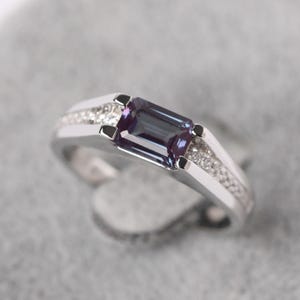 Alexandrite Promise Ring Sterling Silver East West Ring Emerald Cut June Birthstone
