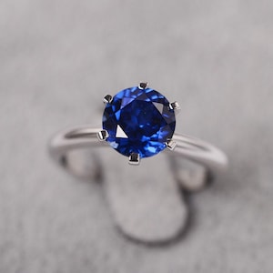 Sapphire ring wedding silver round cut ring September birthstone anniversary ring for women