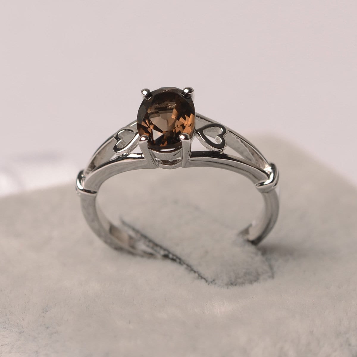 Smoky Quartz Ring Oval Cut Ring Sterling Silver image 0