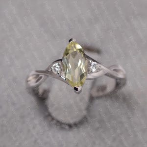 Lemon quartz ring sterling silver twist engagement ring marquise cut stone ring for women