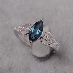 London blue topaz ring sterling silver wedding ring marquise cut blue gemstone ring