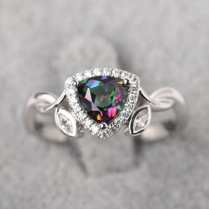 Mystic topaz statement ring solid silver trillion cut rainbow topaz branch cocktail ring