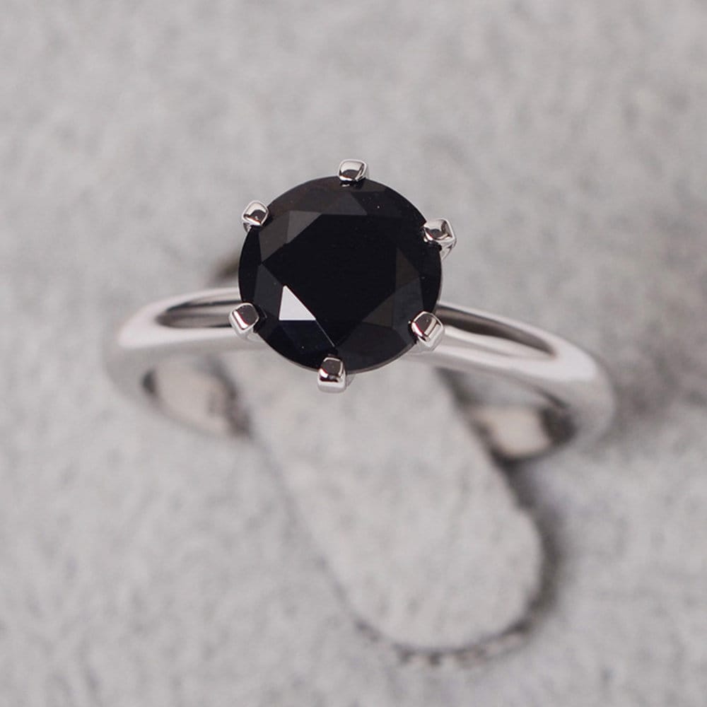 Black Spinel Ring Six Prong Setting Round Cut Solitaire Ring - Etsy