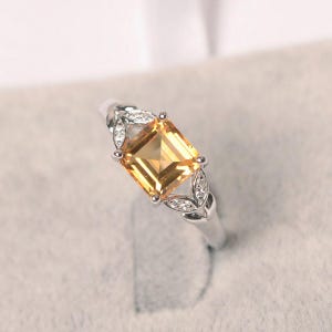 Citirne ring sterling silver engagement ring square cut yellow gemstone November Birthstone ring