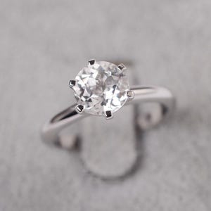 White topaz ring round cut 6 prong setting simulated diamond sterling silver engagement ring