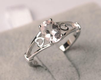 Pink morganite ring oval cut silver solitaire engagement ring for women