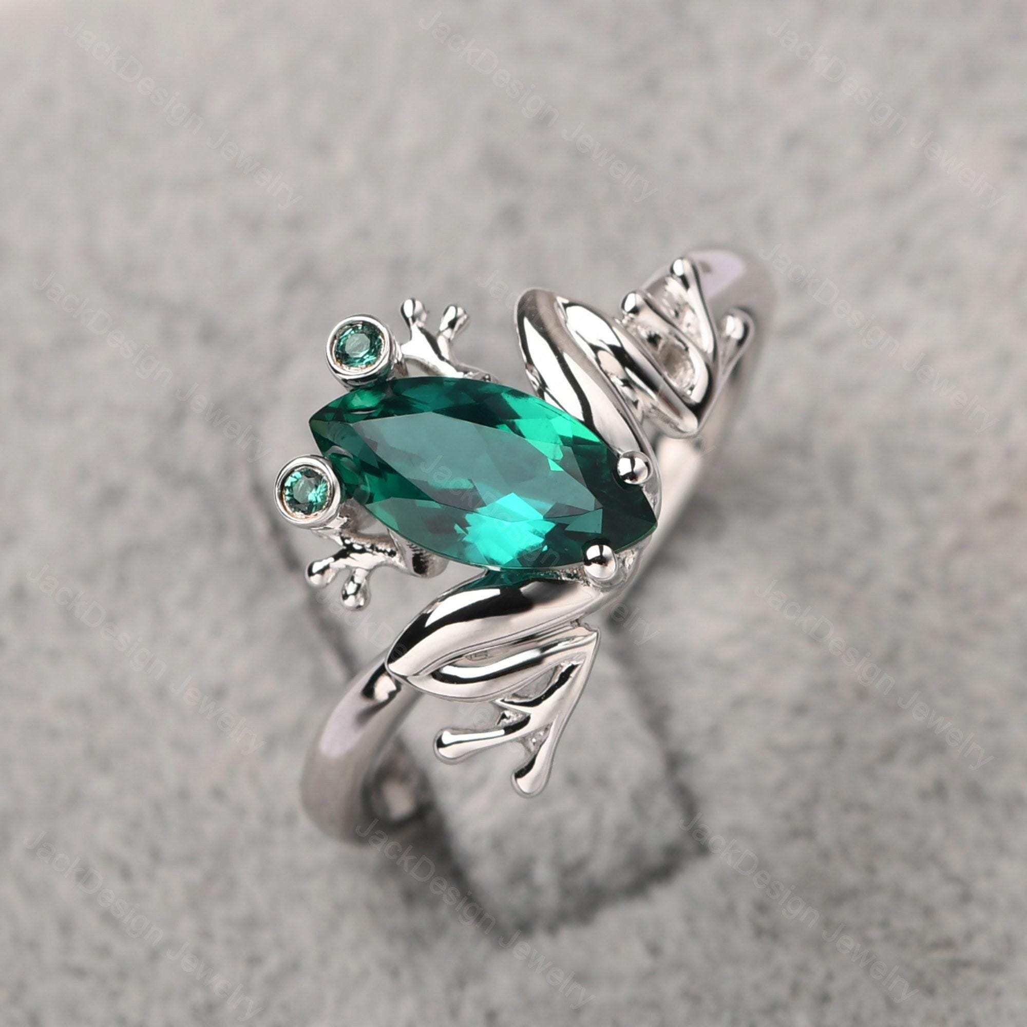 Green Frog Ring Sterling Silver May Birthstone Ring Marquise Cut ...