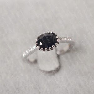 Black spinel ring oval cut black stone ring sterling silver engagement ring