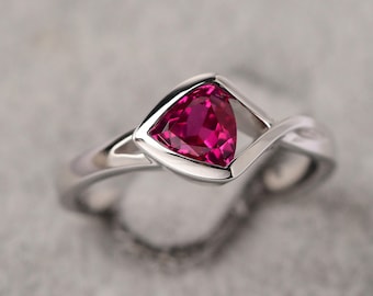 Unique Design Ruby Engagement Ring Trillion Cut Minimalist infinity birthstone ring July