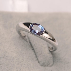 Alexandrite ring oval cut June birthstone ring solitaire wedding ring for women
