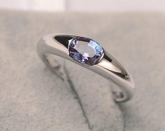 Alexandrite ring oval cut June birthstone ring solitaire wedding ring for women