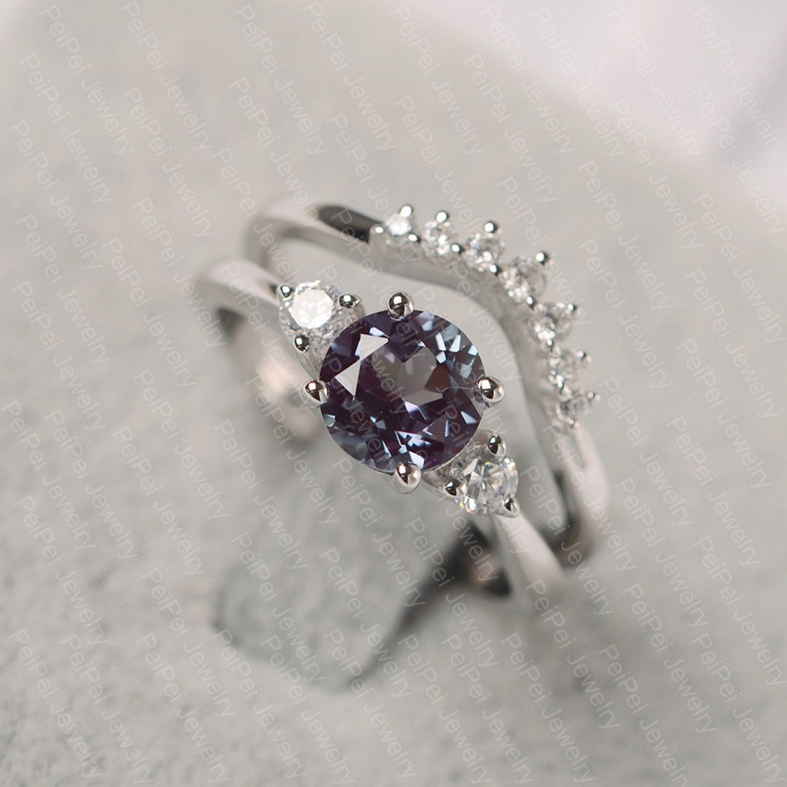 925 Argent Simulé Alexandrite Rond Pendantes Halo Boucles avec Blanc