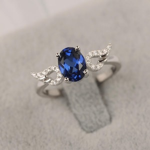 Blue sapphire ring September birthstone ring white gold engagement ring for women
