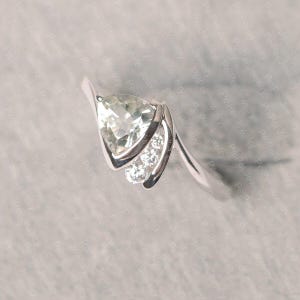 Green amethyst ring trillion cut sterling silver wedding ring for women
