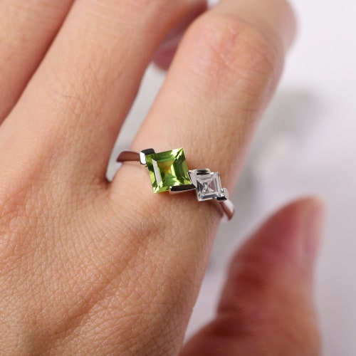Shops 2 Birthstones Ring Square Cut Low Profile Peridot Cocktail Ring August Birthstone