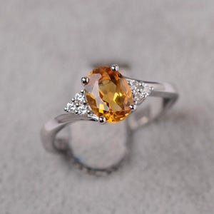 Citrine ring oval cut yellow gemstone November Birthstone ring sterling silver engagement ring for women