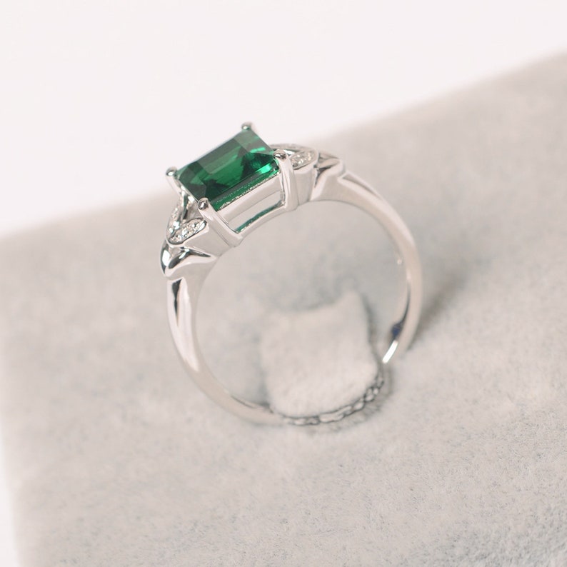 emerald ring sterling silver May birthstone ring promise ring for her