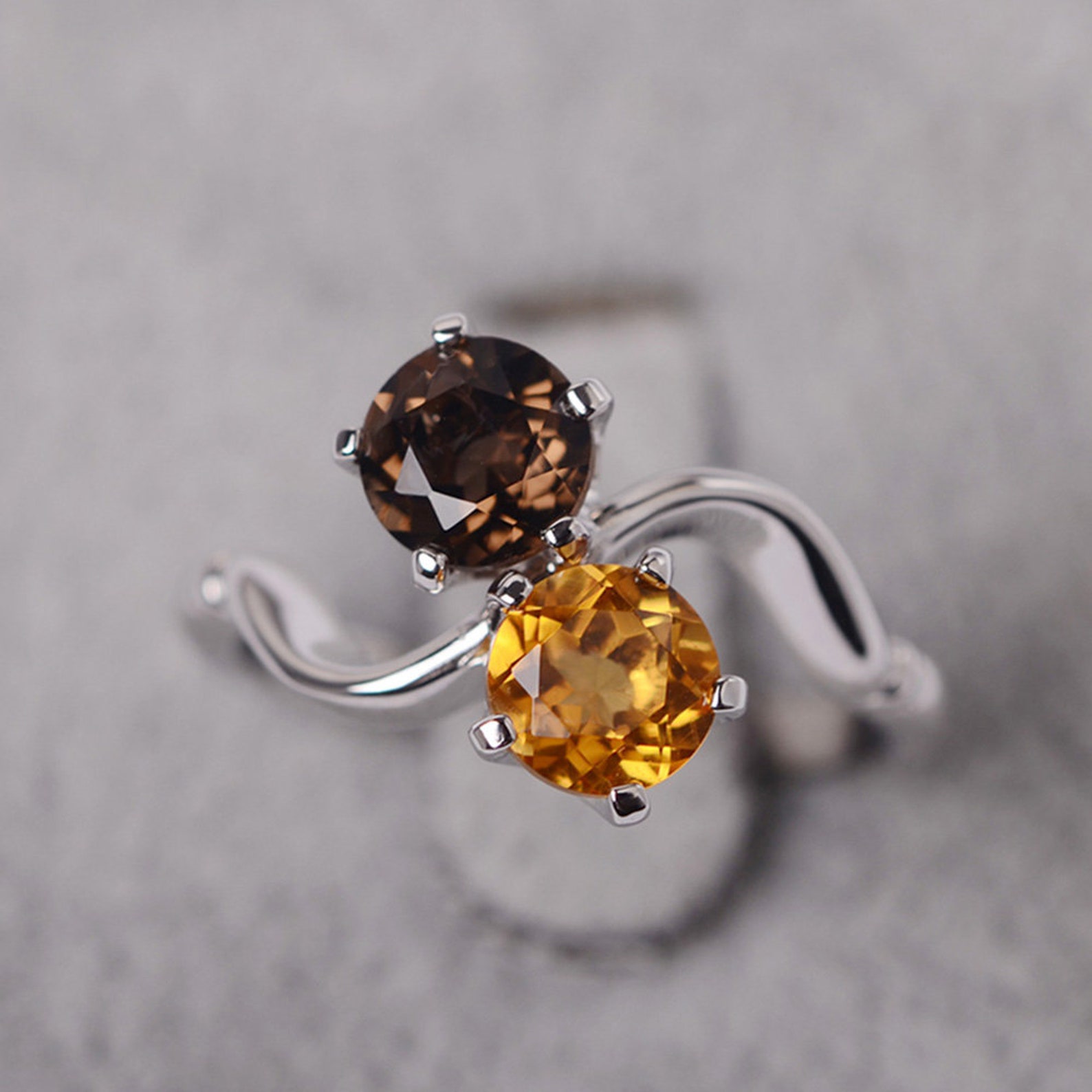 4.00 Carat Genuine Smoky Quartz and Citrine .925 Sterling Silver Ring main image 0