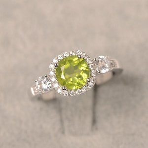 Peridot engagement ring round cut halo ring August birthstone ring