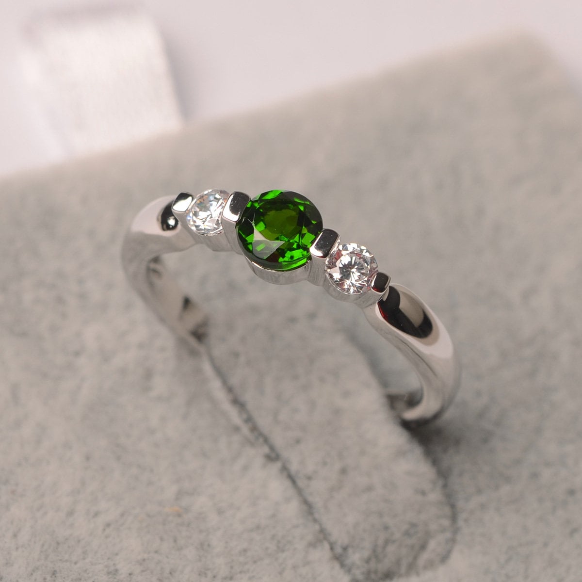 Diopside ring round shape white gold green gemstone ring for image 0