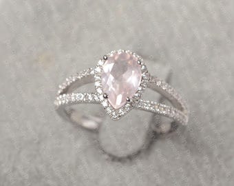 Cocktail ring pink quartz rose gold ring pear shape pink stone anniversary ring for women
