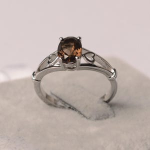 Smoky quartz ring oval cut ring sterling silver solitaire wedding ring for women