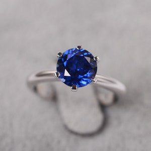 Sapphire Ring Wedding Silver Round Cut Ring September - Etsy