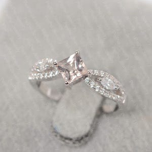 pink morganite ring princess cut sterling silver wedding ring for women