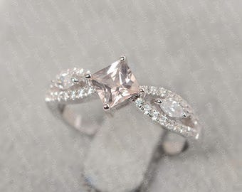 pink morganite ring princess cut sterling silver wedding ring for women