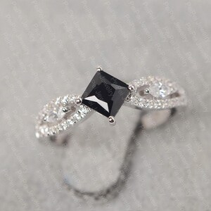 black spinel ring for women princess cut black stone ring white gold engagement ring