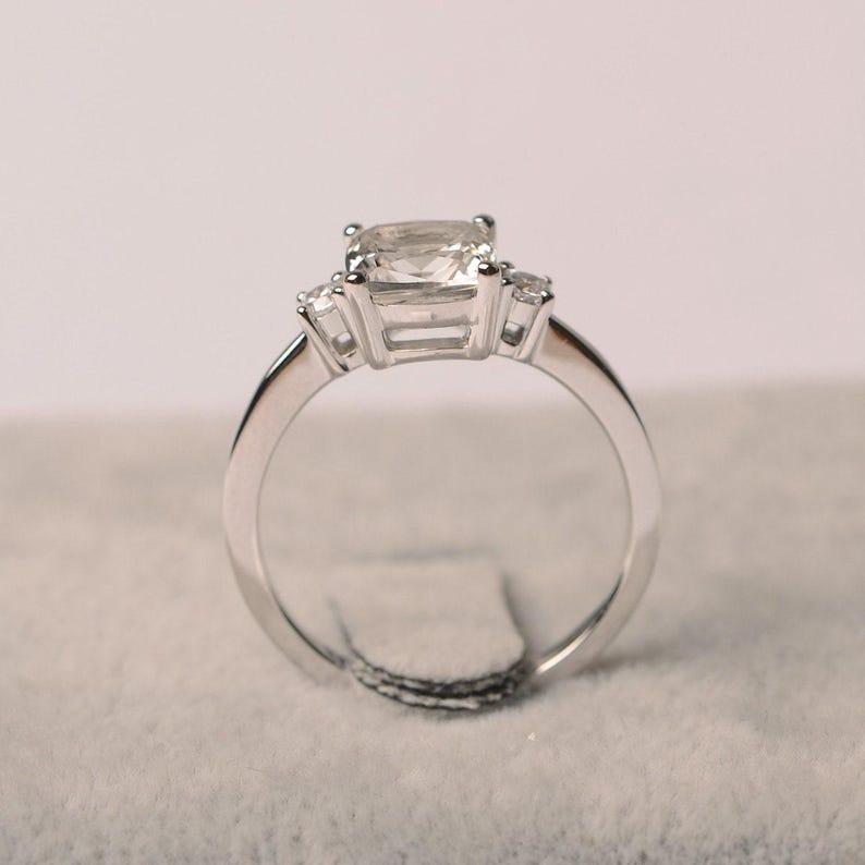 Simple white topaz ring cushion cut ring sterling silver gifts for girls November birthstone image 2