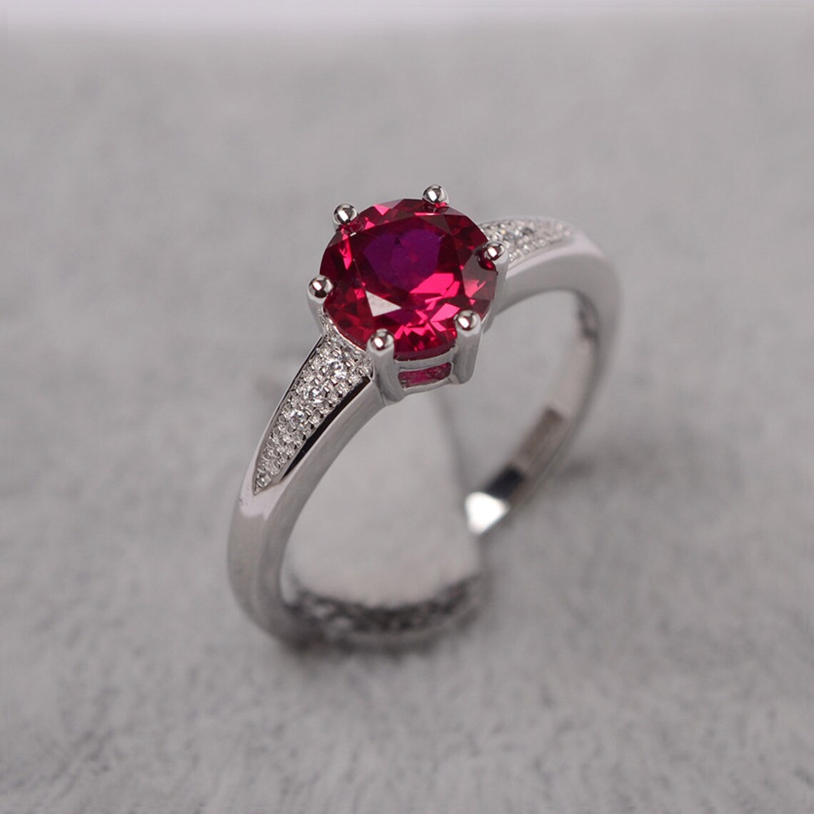 Round Cut Ruby Ring Sterling Silver Engagement Ring for Women - Etsy